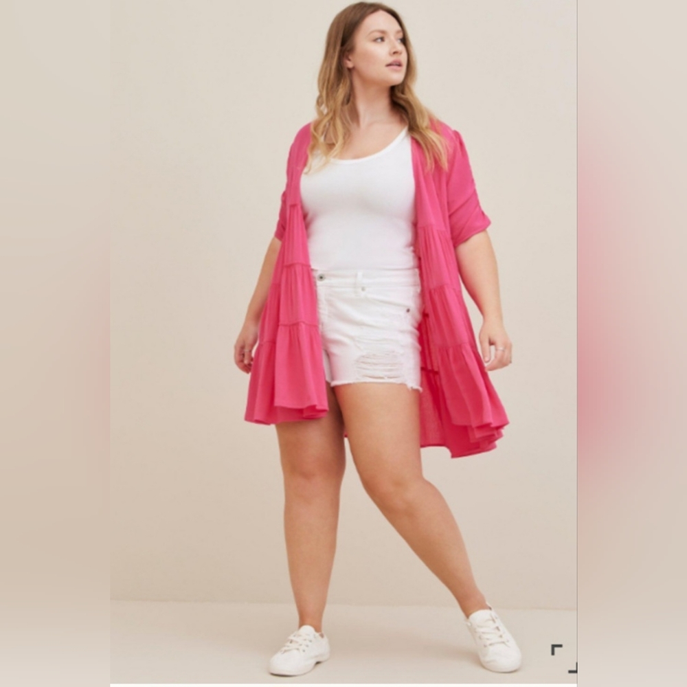 Crinkle Gauze Torrid  2X Cardigan Kimono / Swim Cover Up PINK Barbiecore